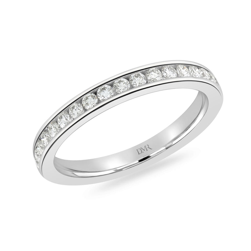 Platinum Round Brilliant Cut Diamond Channel Set Half Eternity Ring