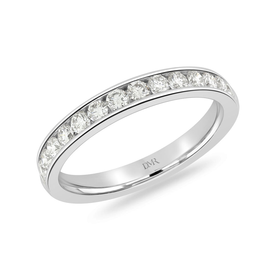 Platinum Round Brilliant Cut Diamond Channel Set Half Eternity Ring