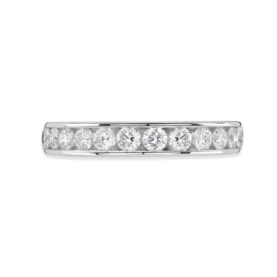 Platinum Round Brilliant Cut Diamond Channel Set Half Eternity Ring