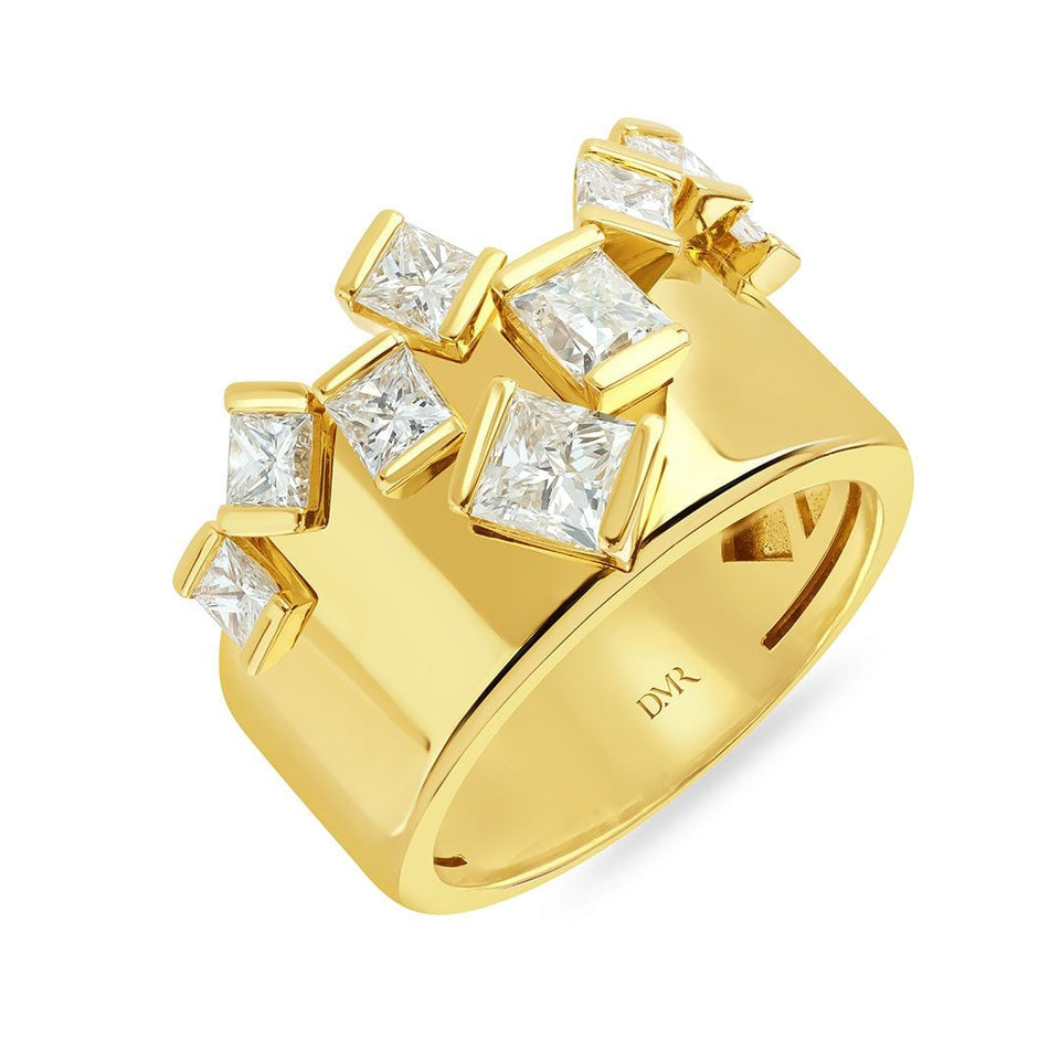 Hopscotch Cascade 18ct Yellow Gold Princess Cut Diamond Ring at David M Robinson