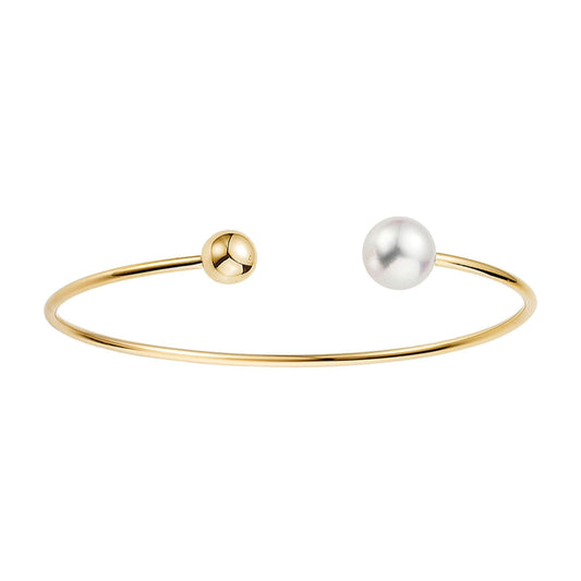 18ct Yellow Gold Freshwater Pearl Torque Bangle at David M Robinson