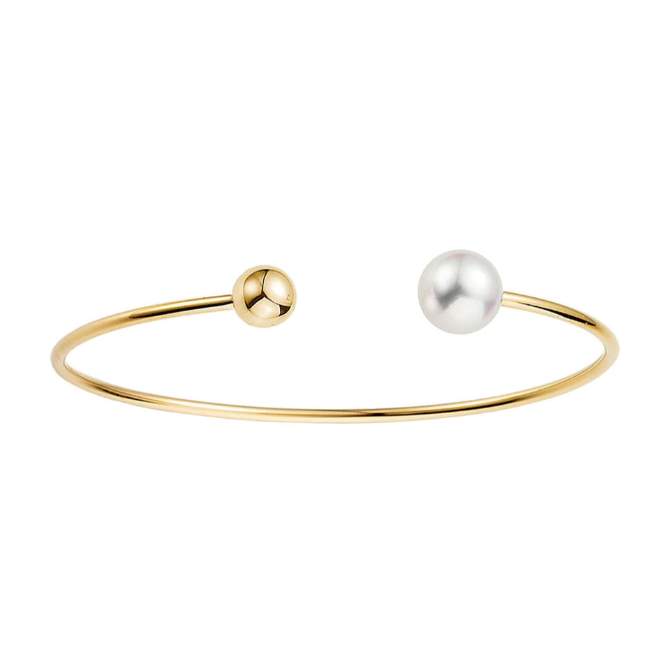 18ct Yellow Gold Freshwater Pearl Torque Bangle at David M Robinson