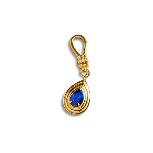 18ct Yellow Gold Pear Cut Sapphire Pendant Charm at David M Robinson