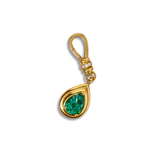 18ct Yellow Gold Pear Shape Green Tourmaline Pendant Charm at David M Robinson