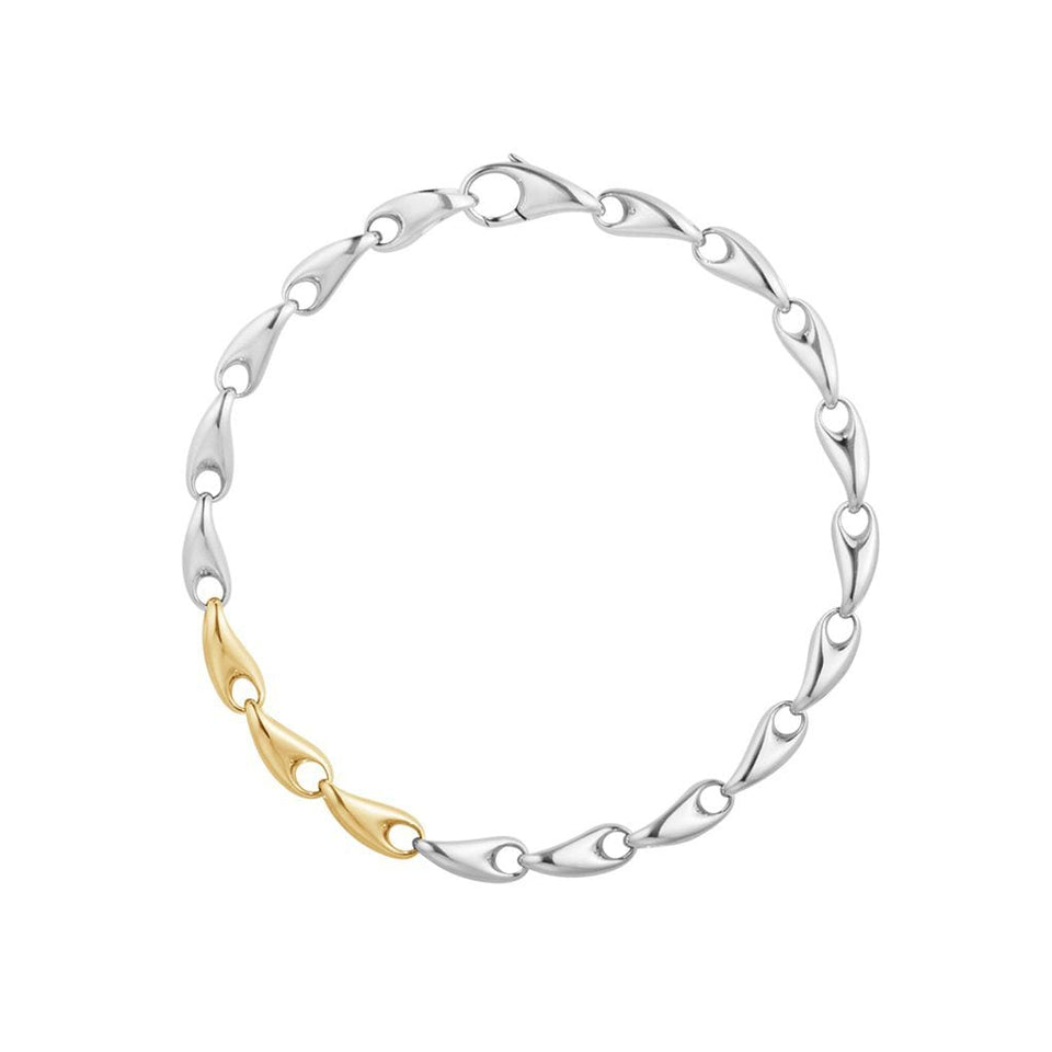 Georg Jensen Reflect Silver and 18ct Yellow Gold Slim Link Bracelet at David M Robinson