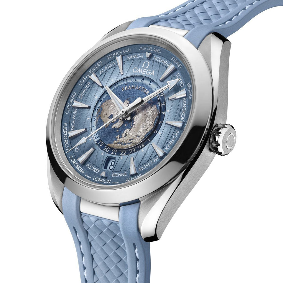 OMEGA AQUA TERRA 150M CO‑AXIAL MASTER CHRONOMETER GMT WORLDTIMER 43 MM WATCH