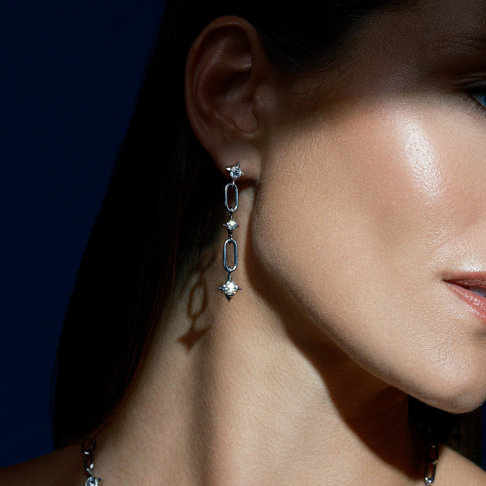 True North 18ct White Gold Diamond Drop Earrings