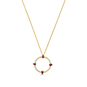 Compass Yellow Gold Large Diamond & Ruby Pendant