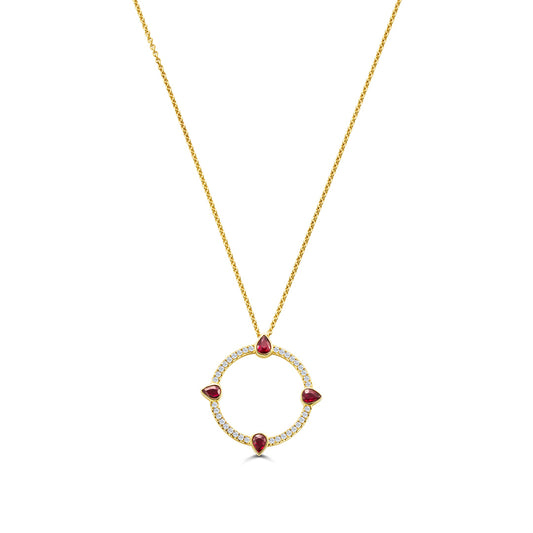 Compass Yellow Gold Large Diamond and Ruby Pendant at David M Robinson