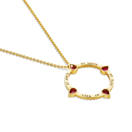 Compass Yellow Gold Large Diamond and Ruby Pendant at David M Robinson