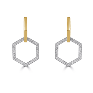 Honeycomb Yellow and White Gold Double Hex Earrings