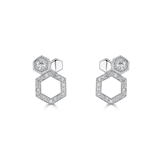 Honeycomb White Gold Diamond Stud Earrings