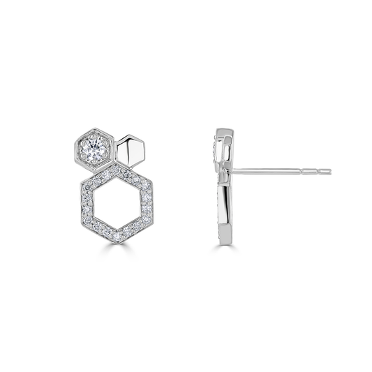 Honeycomb White Gold Diamond Stud Earrings