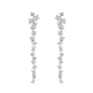 Hopscotch Platinum Full Princess Cut Diamond Drop Earrings
