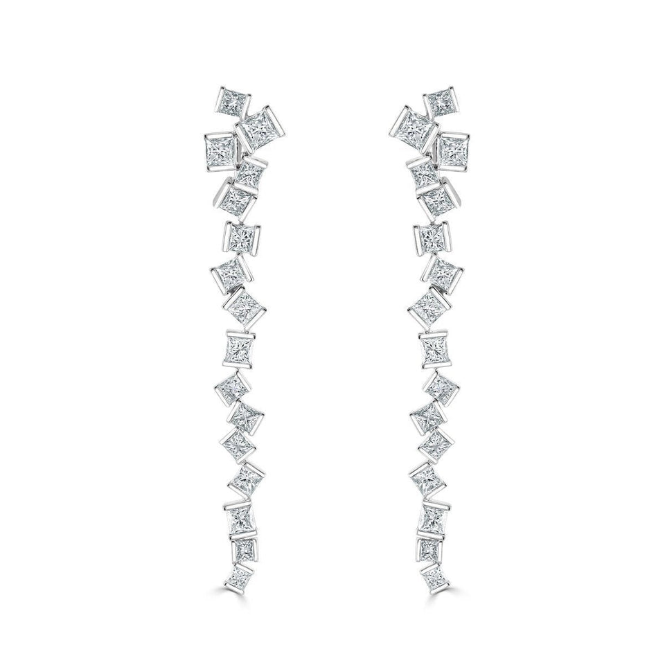 Hopscotch Platinum Full Princess Cut Diamond Drop Earrings at David M Robinson