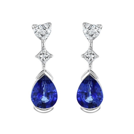 DMR 18ct White Gold Diamond Pear Sapphire Drop Earrings