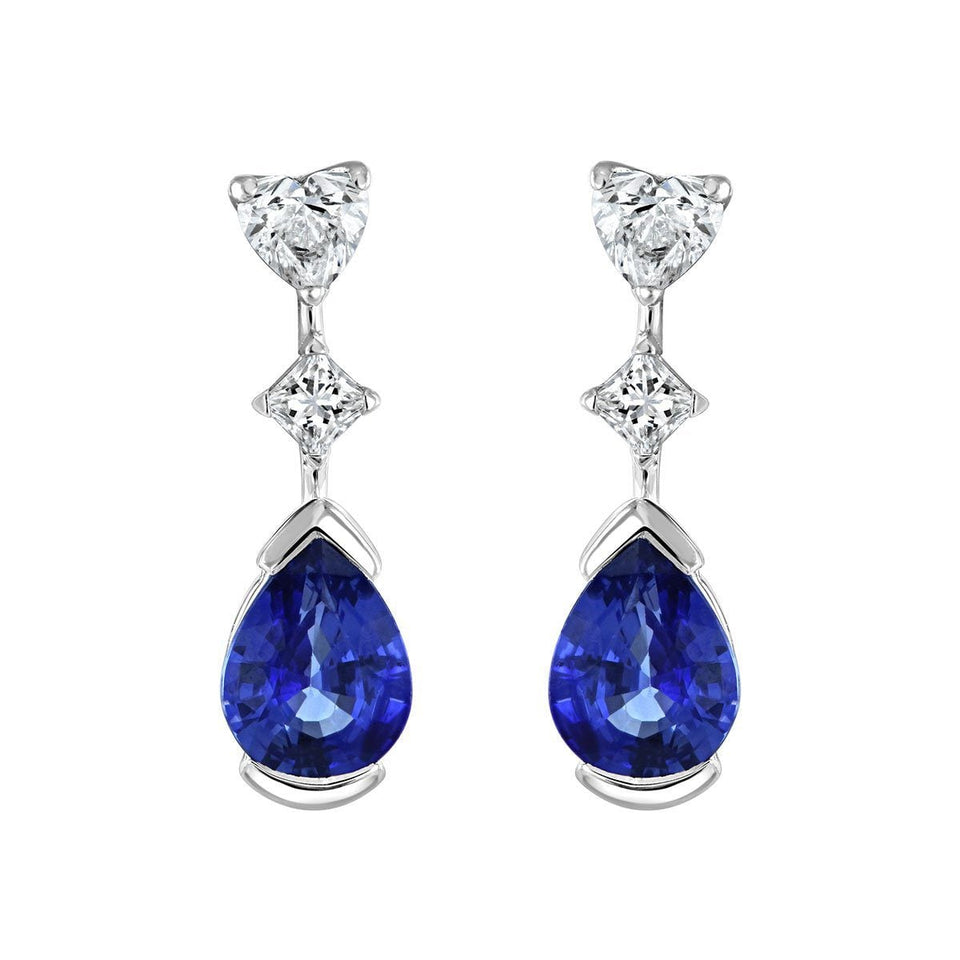 Pear Shape Sapphire and Diamond Drop Earrings at David M Robinson