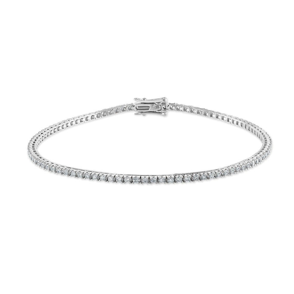 18ct White Gold Round Cut Diamond Line Bracelet at David M Robinson