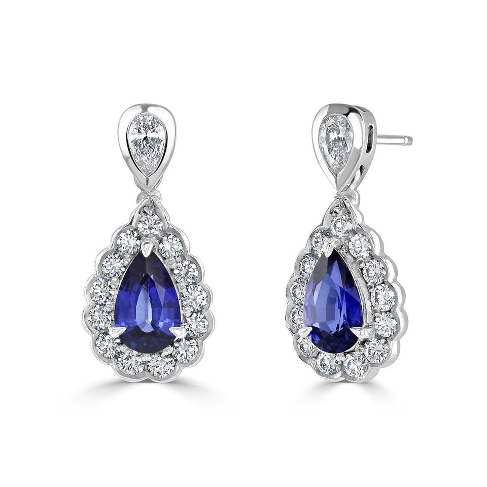 Pear Shape Sapphire and Diamond Earrings at David M Robinson
