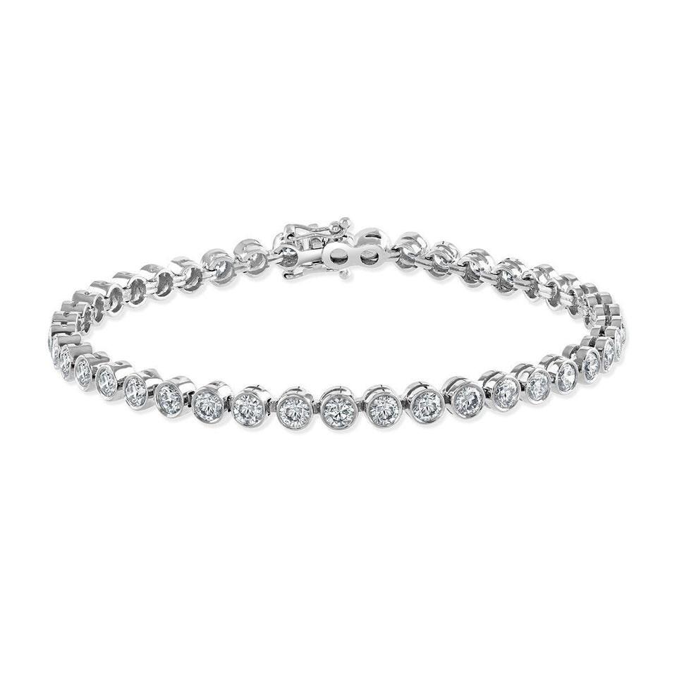 18ct White Gold Bezel Set Round Cut Diamond Bracelet at David M Robinson