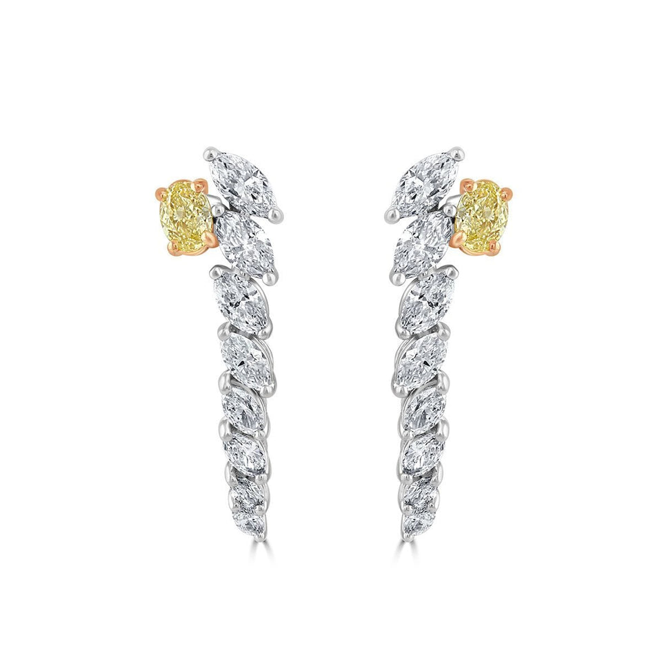 White & Rose Gold Diamond Drop Earrings at David M Robinson