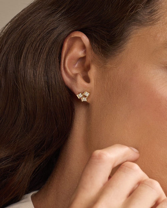 Hopscotch Yellow Gold Diamond Stud Earrings at David M Robinson