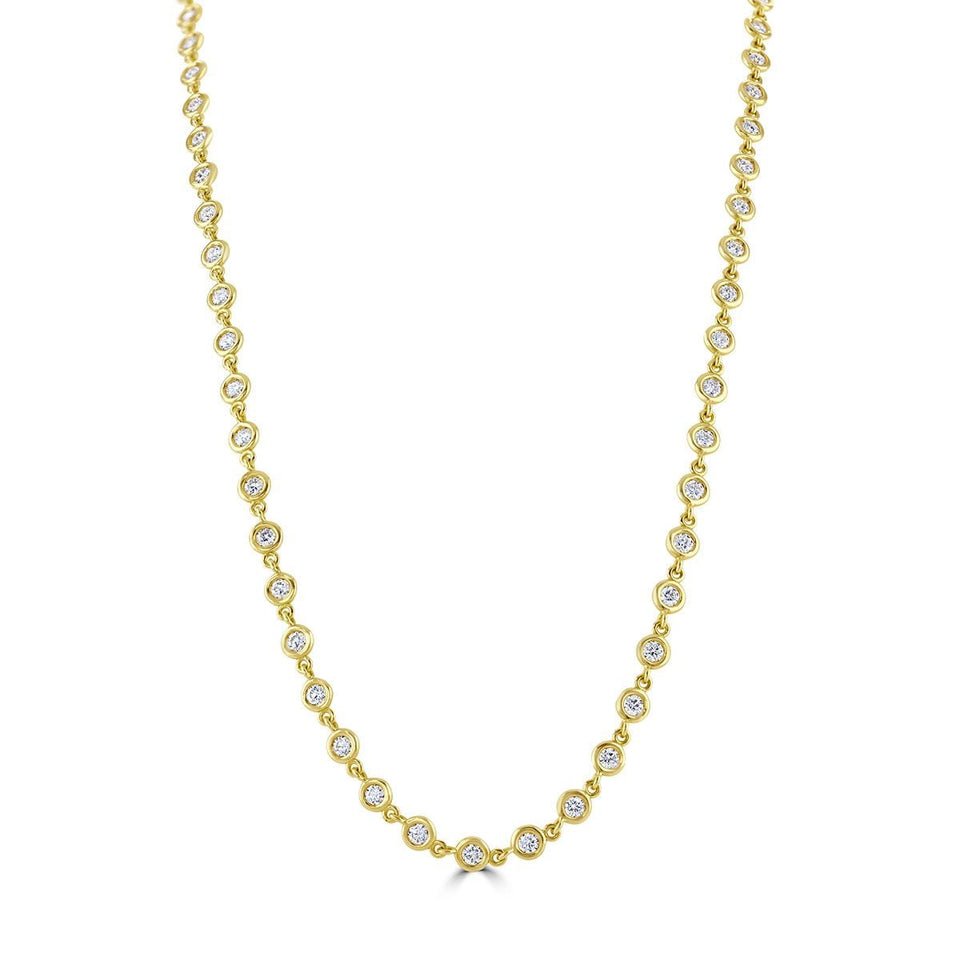18ct Yellow Gold Round Cut Bezel Set Diamond Necklace at David M Robinson