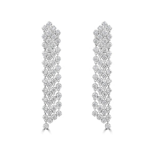 White Gold Four Row Diamond Drop Earrings