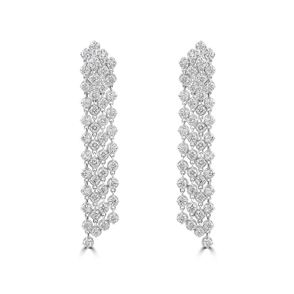 18ct White Gold Four Row Diamond Drop Earrings at David M Robinson