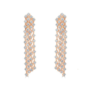 Rose Gold Four Row Diamond Drop Earrings