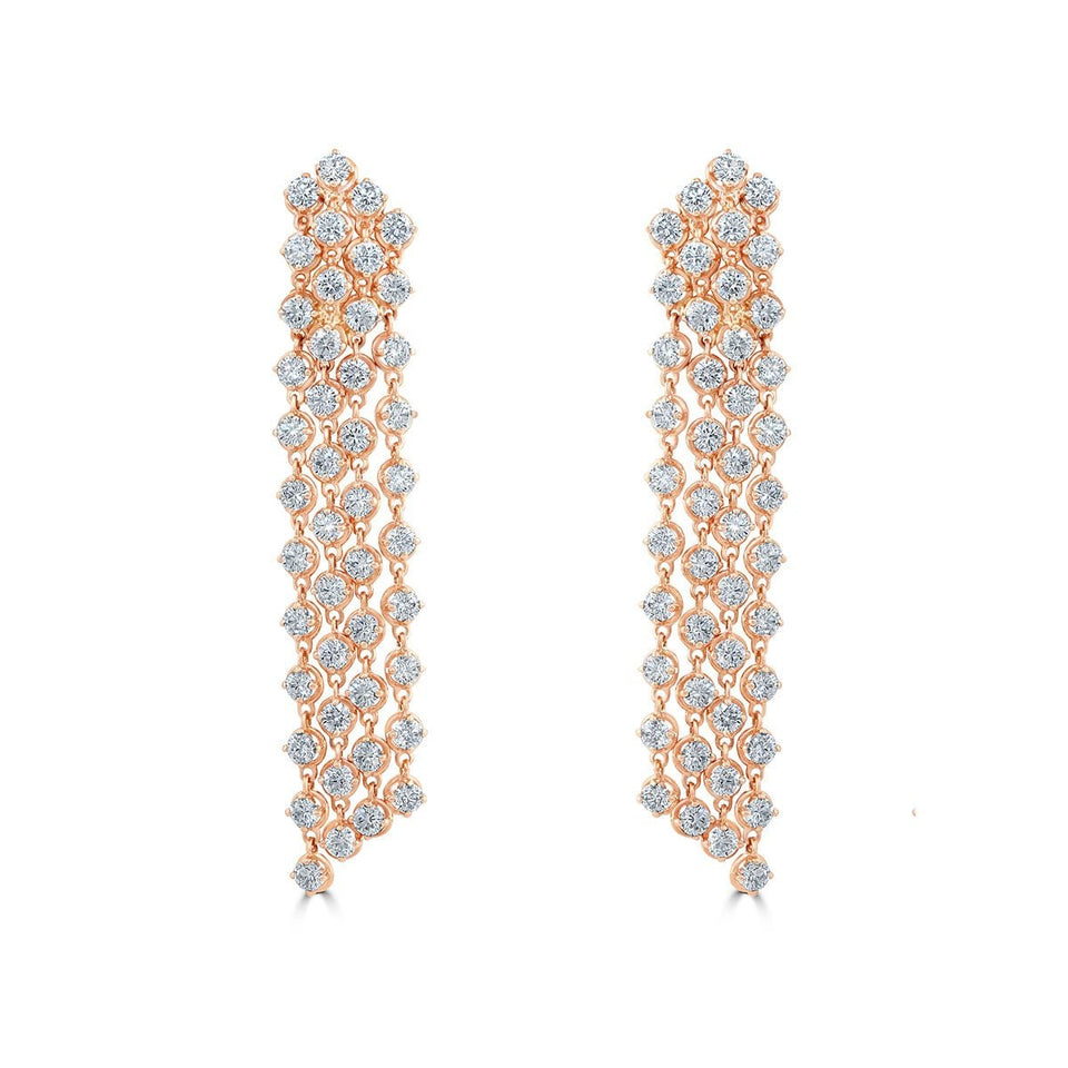 Rose Gold Four Row Diamond Drop Earrings at David M Robinson