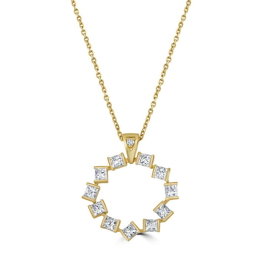 Hopscotch 18ct Yellow Gold 4.89ct Princess Cut Diamond Circle Pendant at David M Robinson