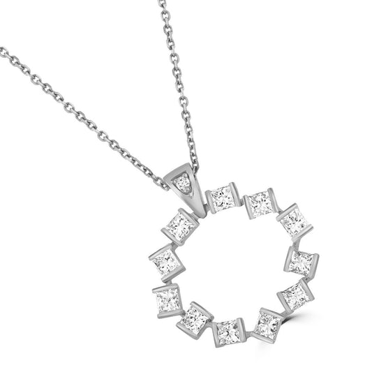 Hopscotch 18ct White Gold 4.89ct Princess Cut Diamond Circle Pendant at David M Robinson