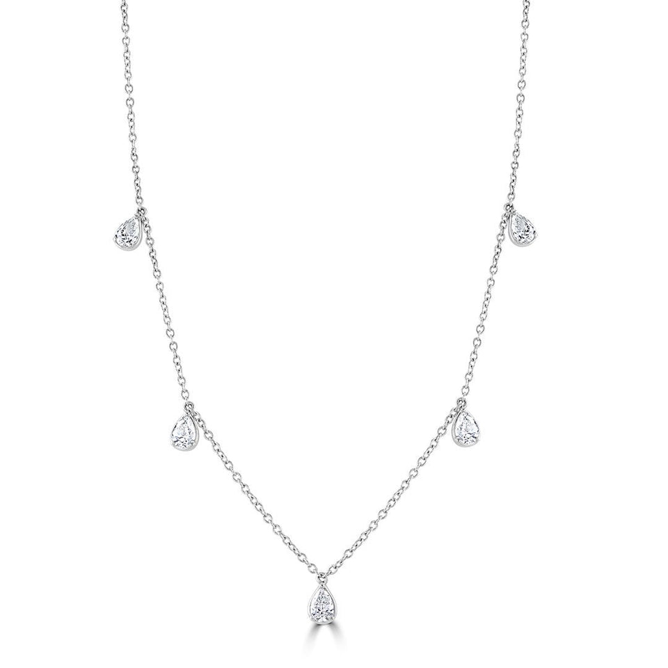18ct White Gold Pear Shape Diamond Necklace at David M Robinson