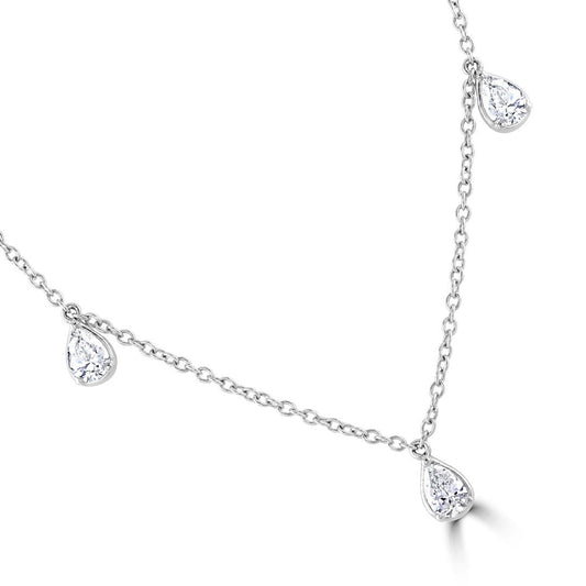 White Gold Pear Shape Diamond Necklet at David M Robinson