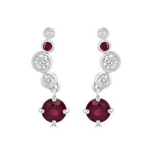 Platinum Round Cut Diamond and Ruby Earrings