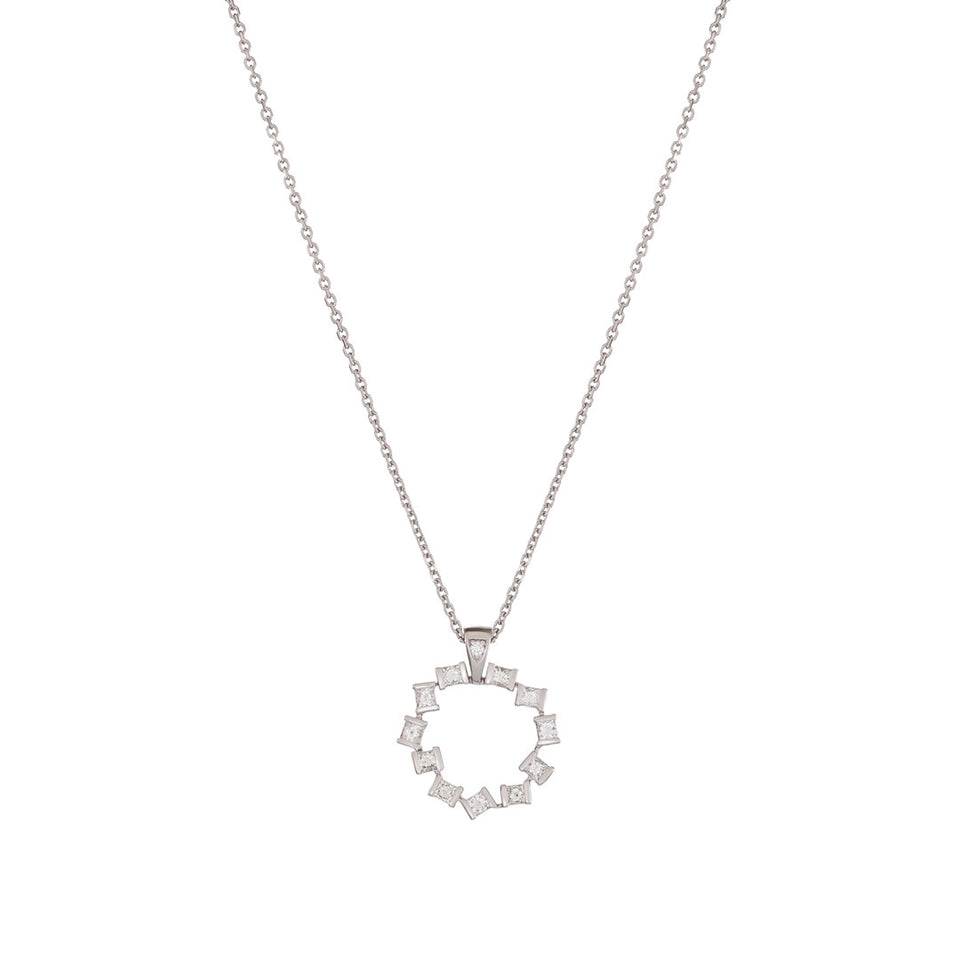 Hopscotch 18ct White Gold Diamond Small Circle Pendant at David M Robinson