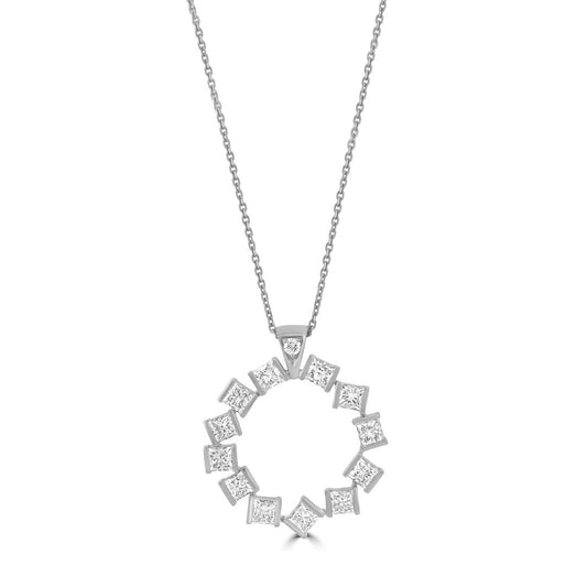 Hopscotch 18ct White Gold 2.09ct Princess Cut Diamond Circle Pendant at David M Robinson
