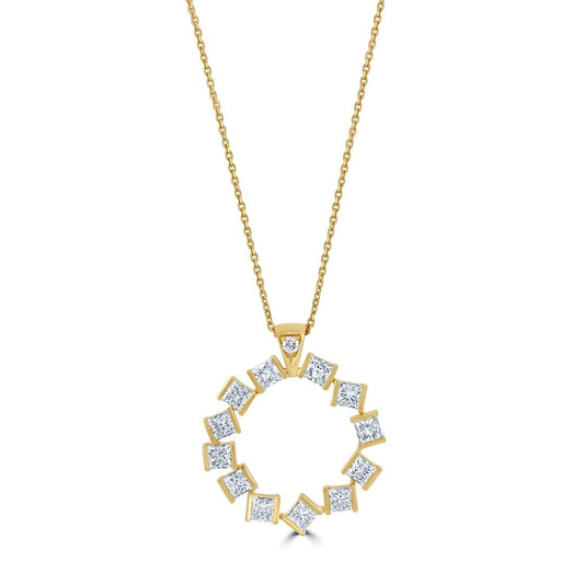 Hopscotch 18ct Yellow Gold 2.09ct Princess Cut Diamond Circle Pendant at David M Robinson