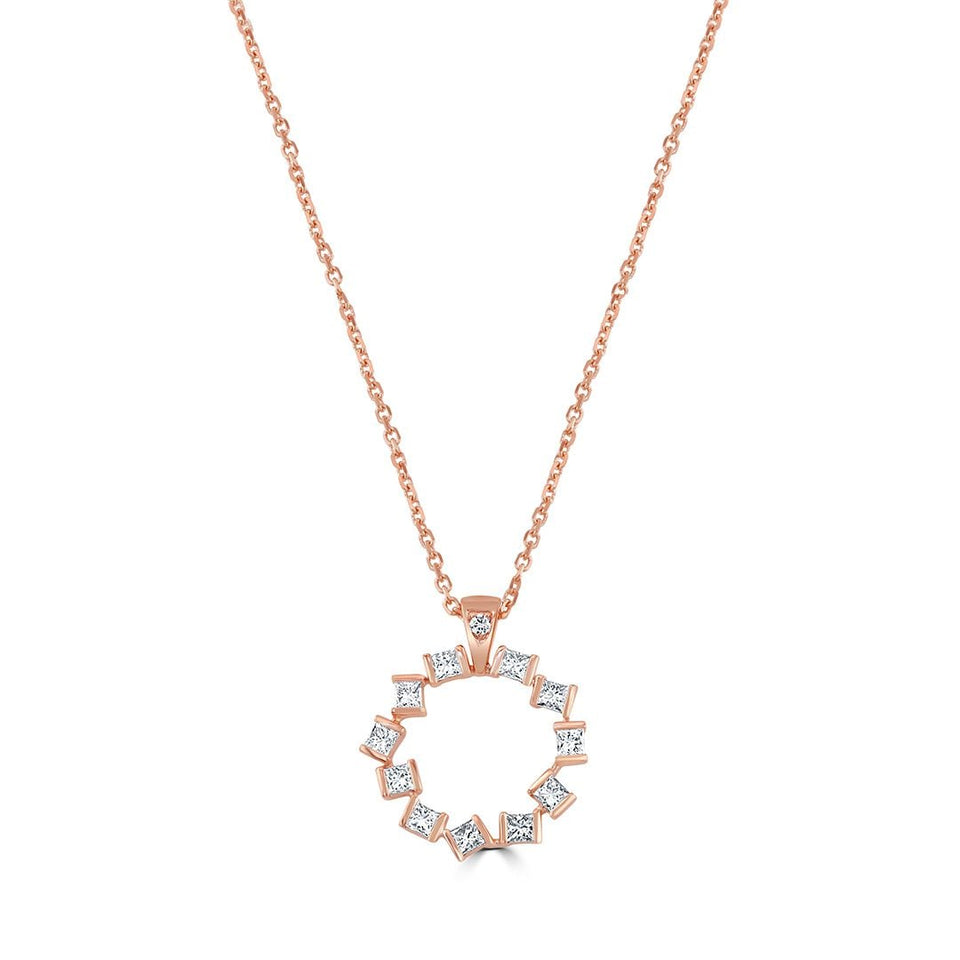 Hopscotch Rose Gold Diamond Small Circle Pendant at David M Robinson
