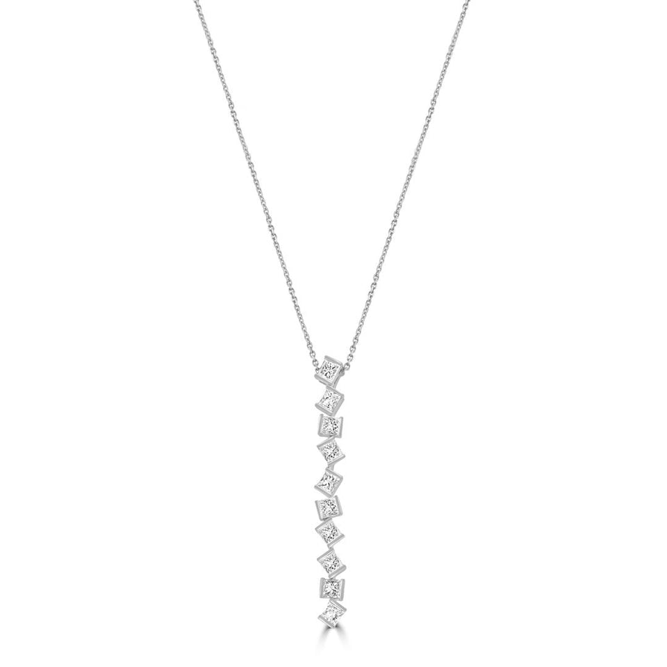 Hopscotch 18ct White Gold Diamond Drop Pendant at David M Robinson