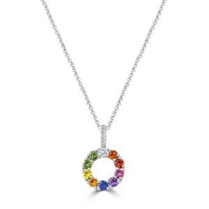 White Gold Rainbow Sapphire & Diamond Circle Pendant