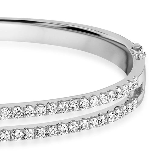 Love Lines Two Row White Gold Diamond Bangle at David M Robinson