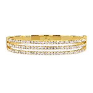 Love Lines Three Row Yellow Gold Diamond Bangle