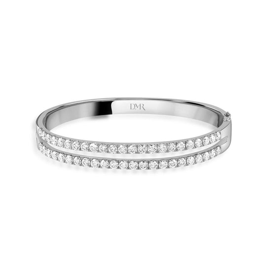 Love Lines Two Row White Gold Diamond Bangle at David M Robinson