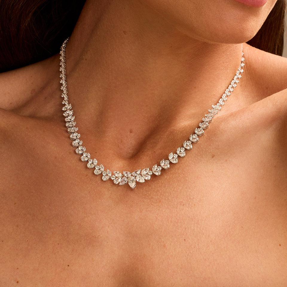 18ct White Gold Mixed Cut Diamond Necklace at David M Robinson