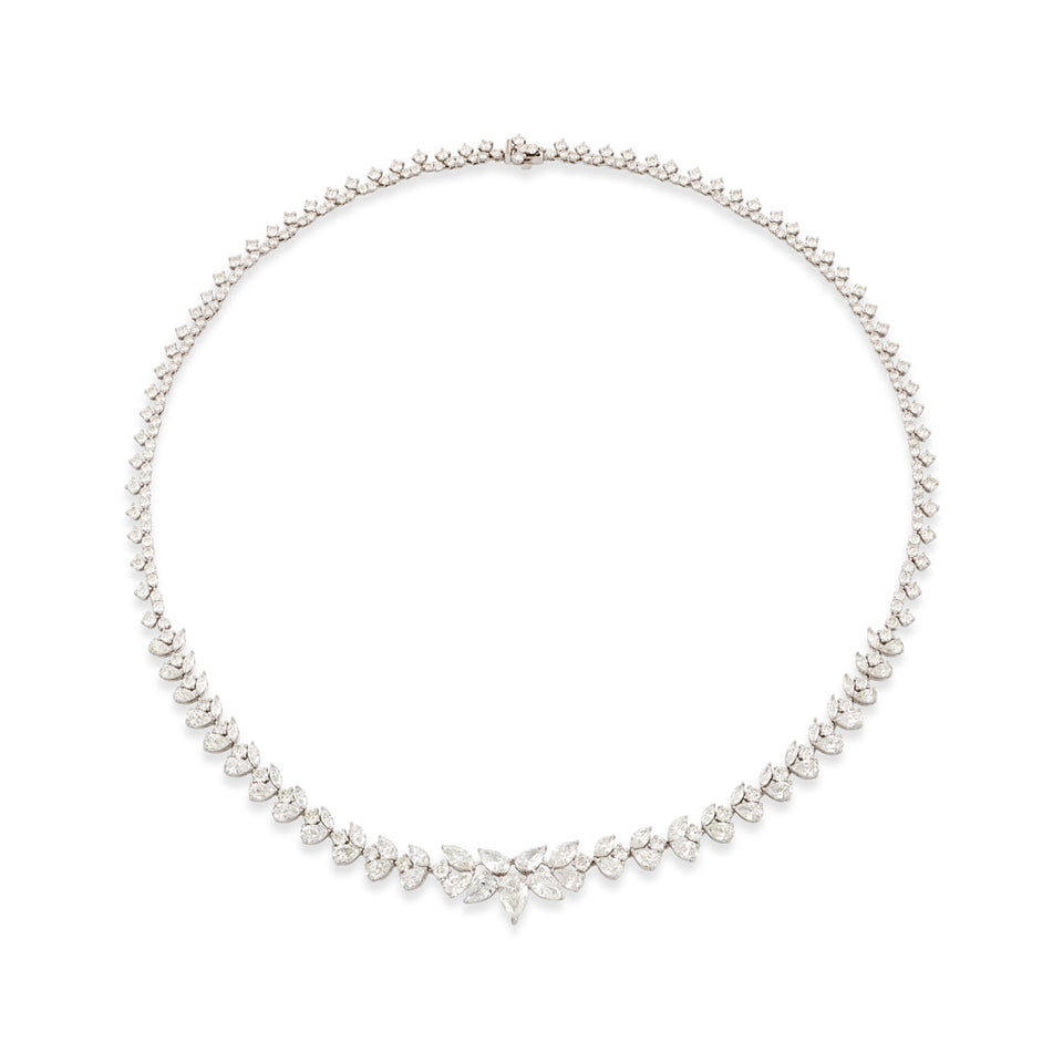 18ct White Gold Mixed Cut Diamond Necklace at David M Robinson