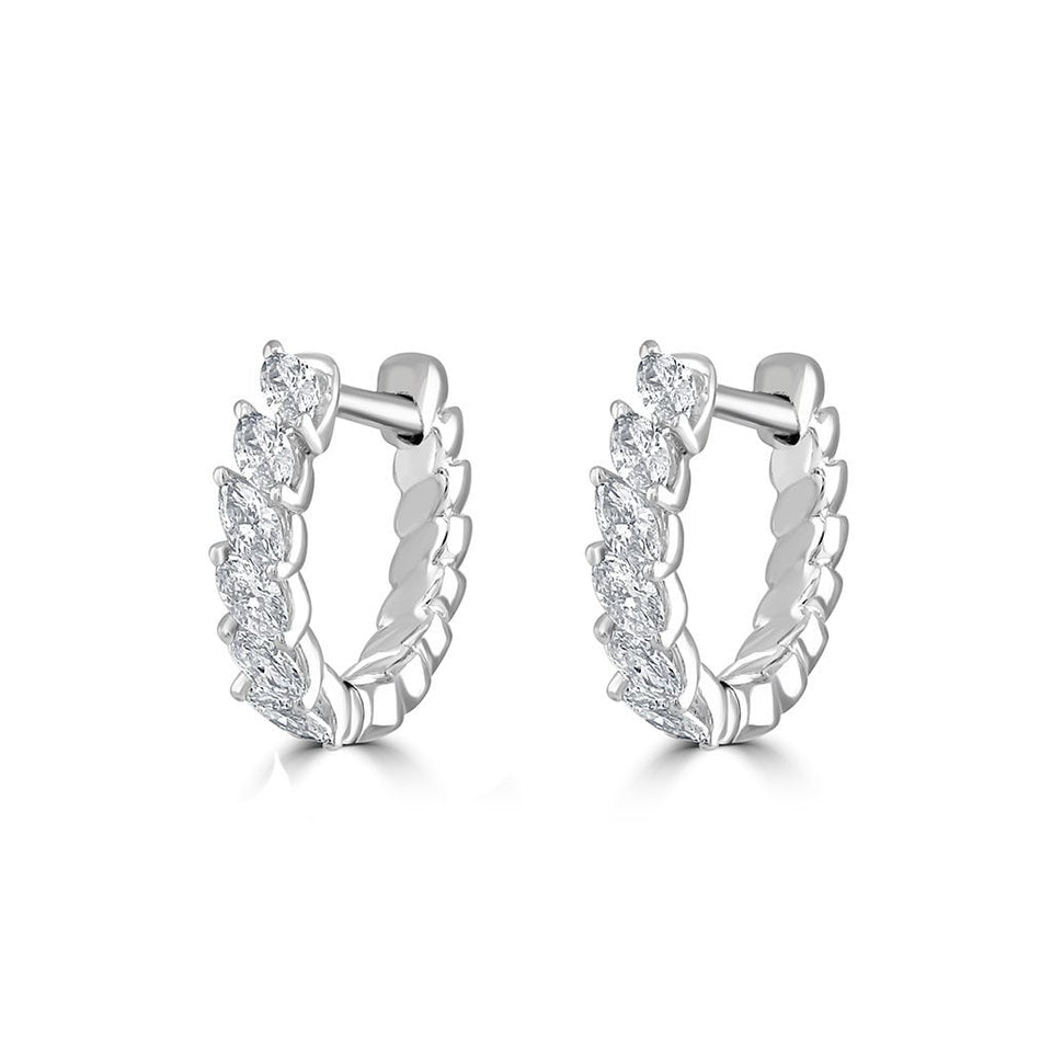 18ct White Gold Marquise Diamond Hoop Earrings at David M Robinson