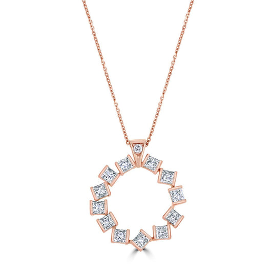 Hopscotch 18ct Rose Gold 4.90ct Princess Cut Diamond Circle Pendant at David M Robinson
