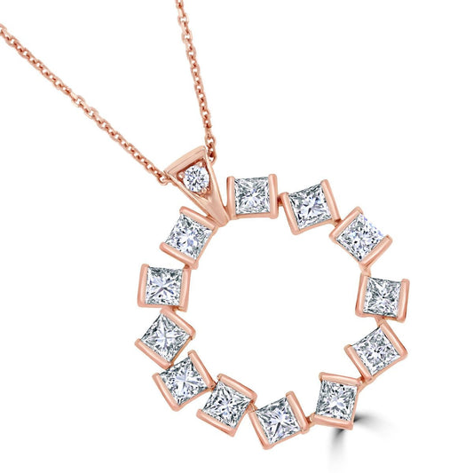 Hopscotch 18ct Rose Gold 4.90ct Princess Cut Diamond Circle Pendant at David M Robinson